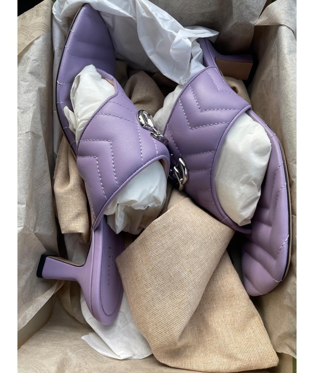 GUCCI Фиолетовые кожаные мюли, фото 10
