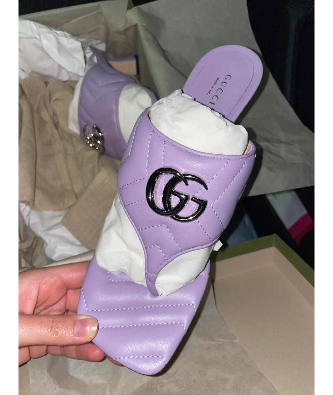 GUCCI Фиолетовые кожаные мюли, фото 5
