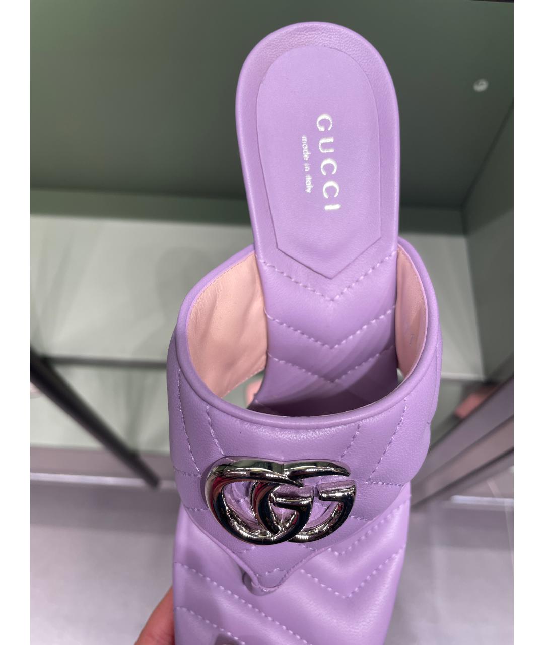 GUCCI Фиолетовые кожаные мюли, фото 4