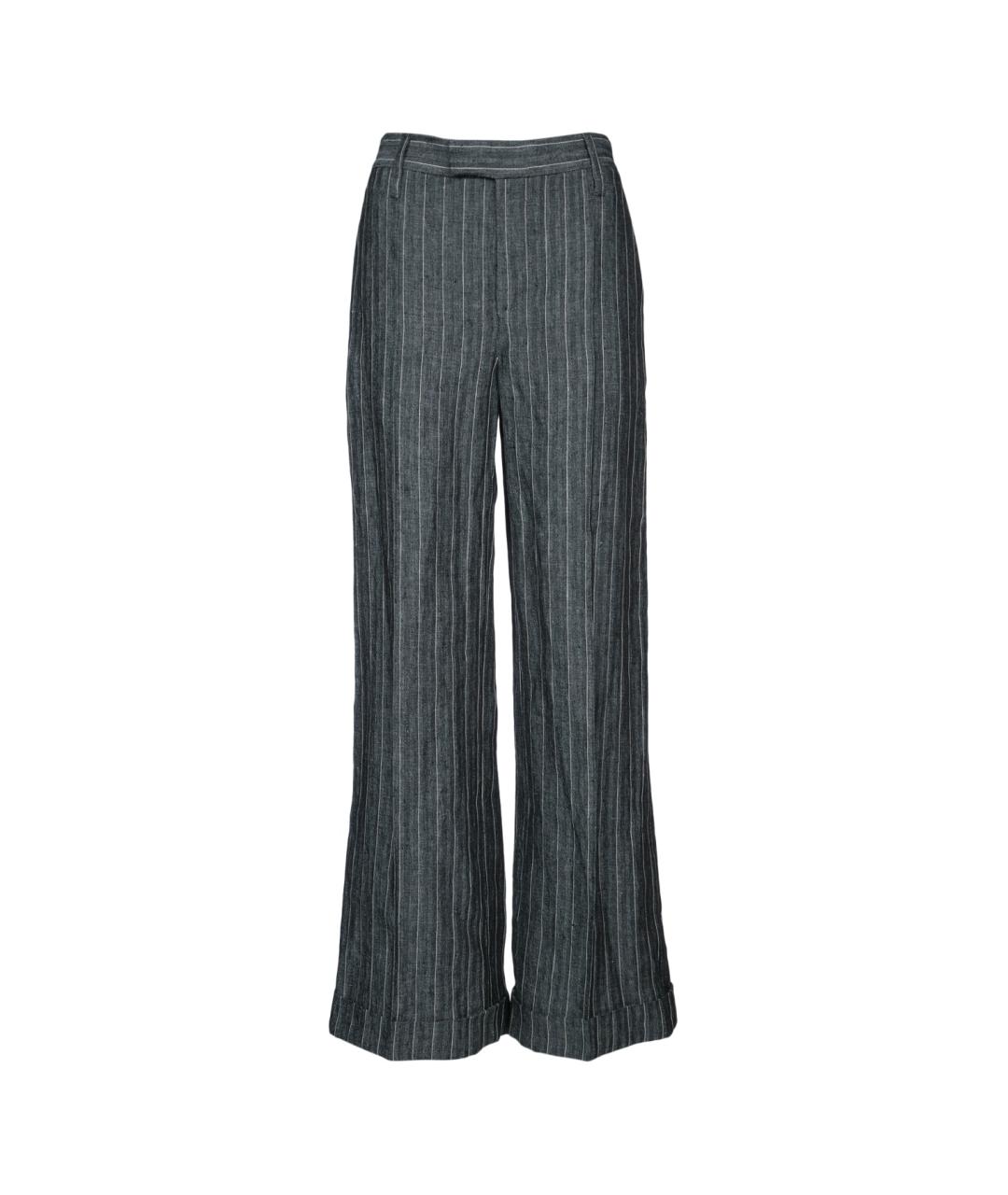 BRUNELLO CUCINELLI Антрацитовые льняные прямые брюки, фото 1