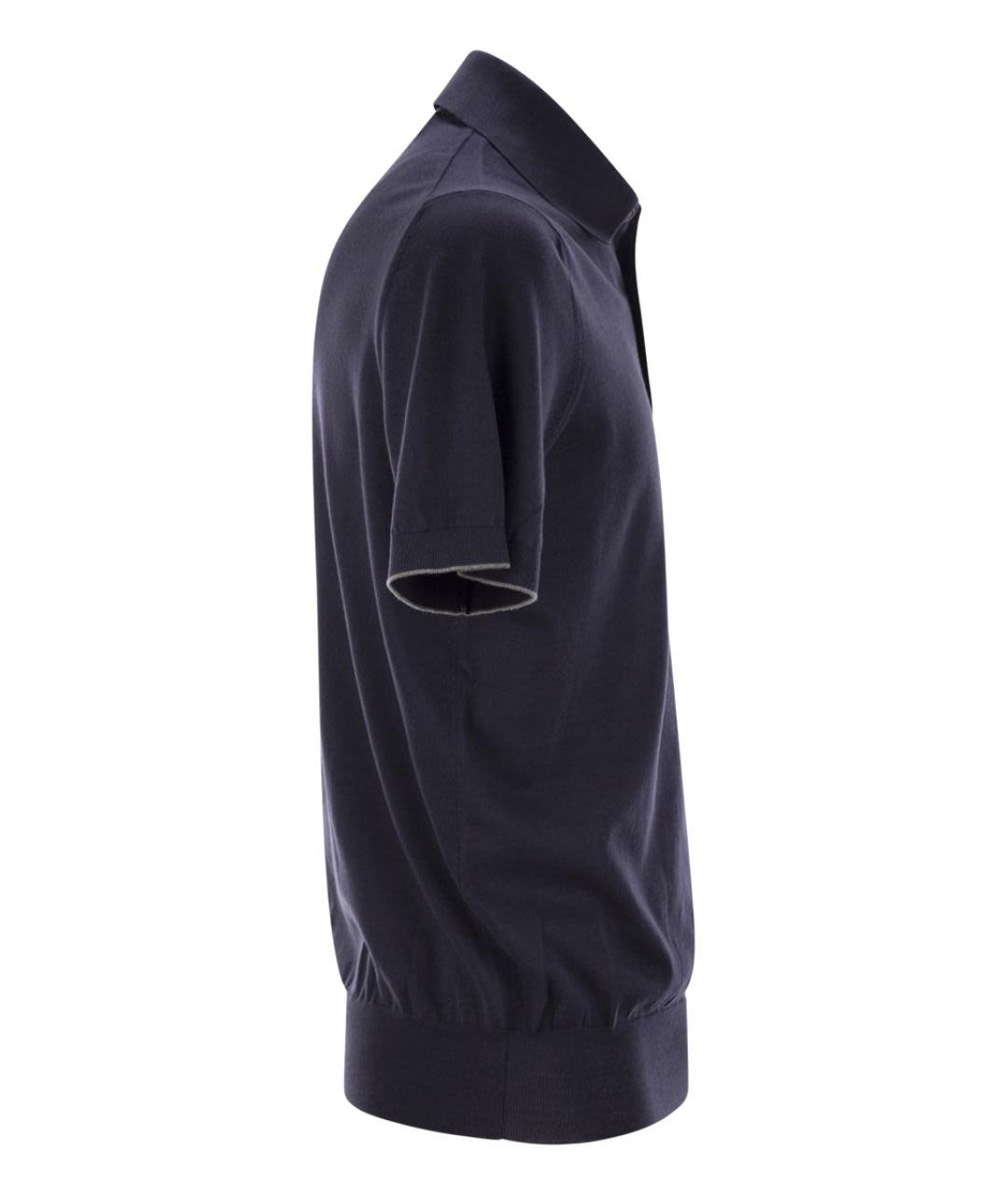 BRUNELLO CUCINELLI Темно-синяя хлопковая футболка, фото 3