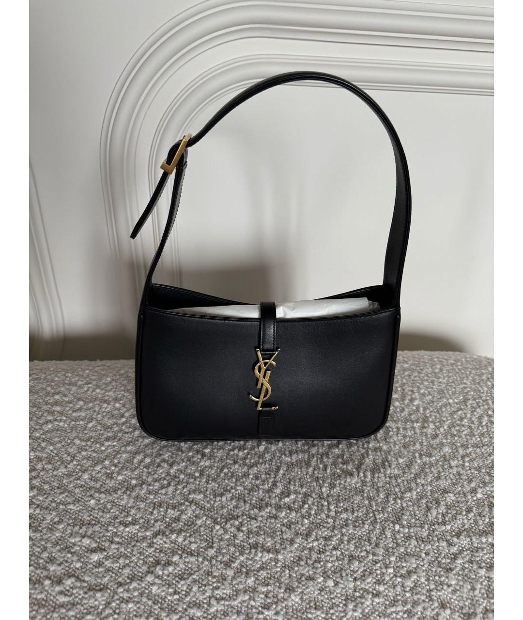 SAINT LAURENT Черная кожаная сумка с короткими ручками, фото 5