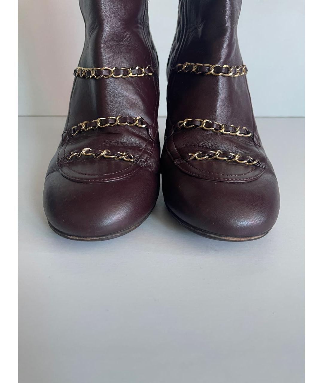 CHANEL Бордовые кожаные сапоги, фото 3