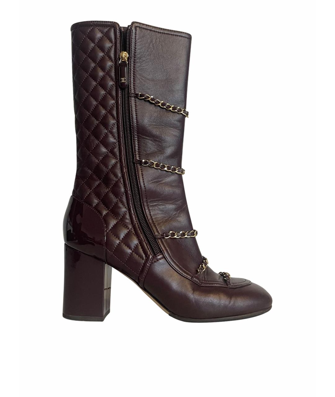 CHANEL Бордовые кожаные сапоги, фото 1