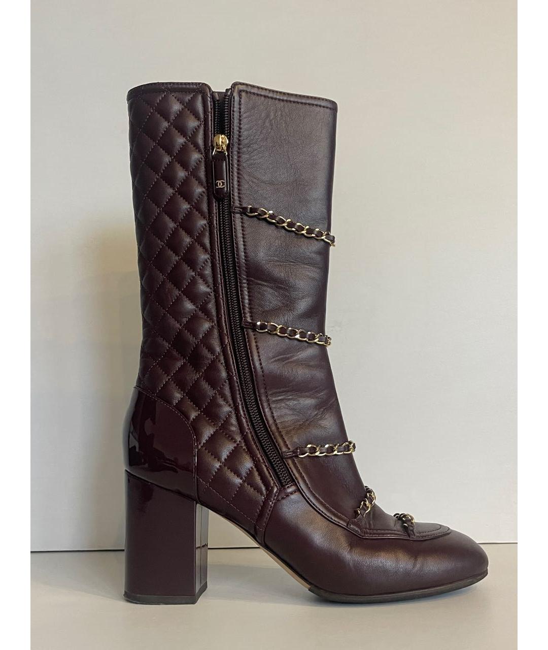 CHANEL Бордовые кожаные сапоги, фото 6