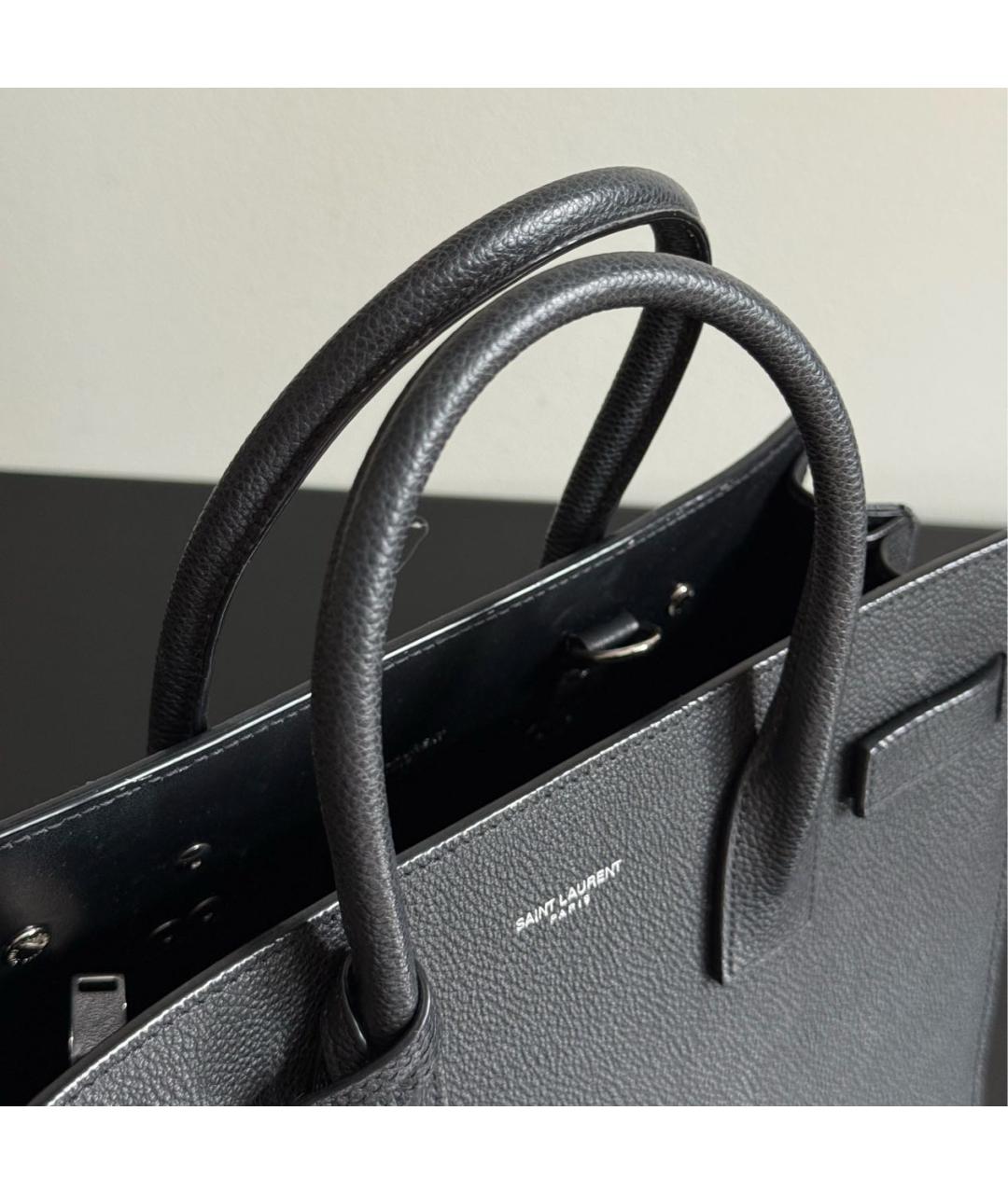 SAINT LAURENT Черная кожаная сумка тоут, фото 7