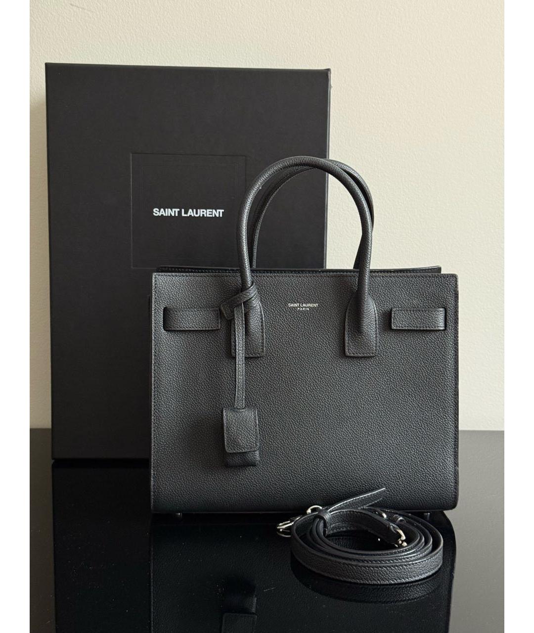 SAINT LAURENT Черная кожаная сумка тоут, фото 8