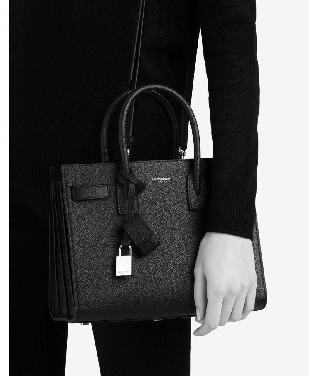 SAINT LAURENT Черная кожаная сумка тоут, фото 5