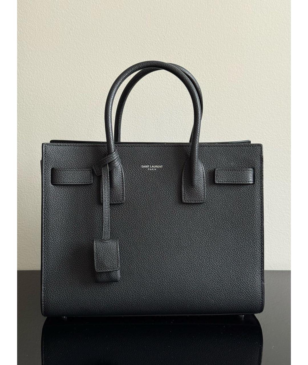 SAINT LAURENT Черная кожаная сумка тоут, фото 2