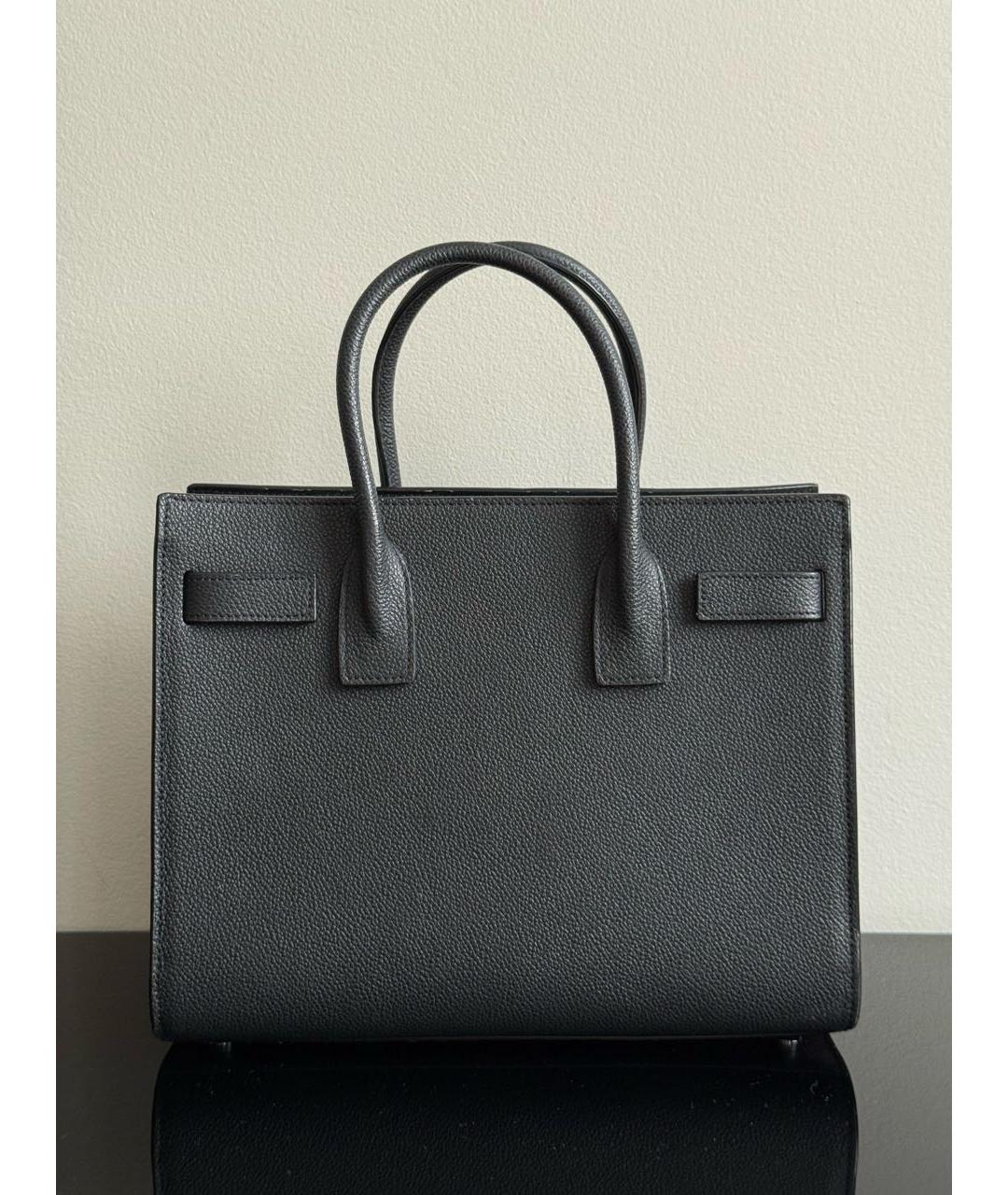 SAINT LAURENT Черная кожаная сумка тоут, фото 3