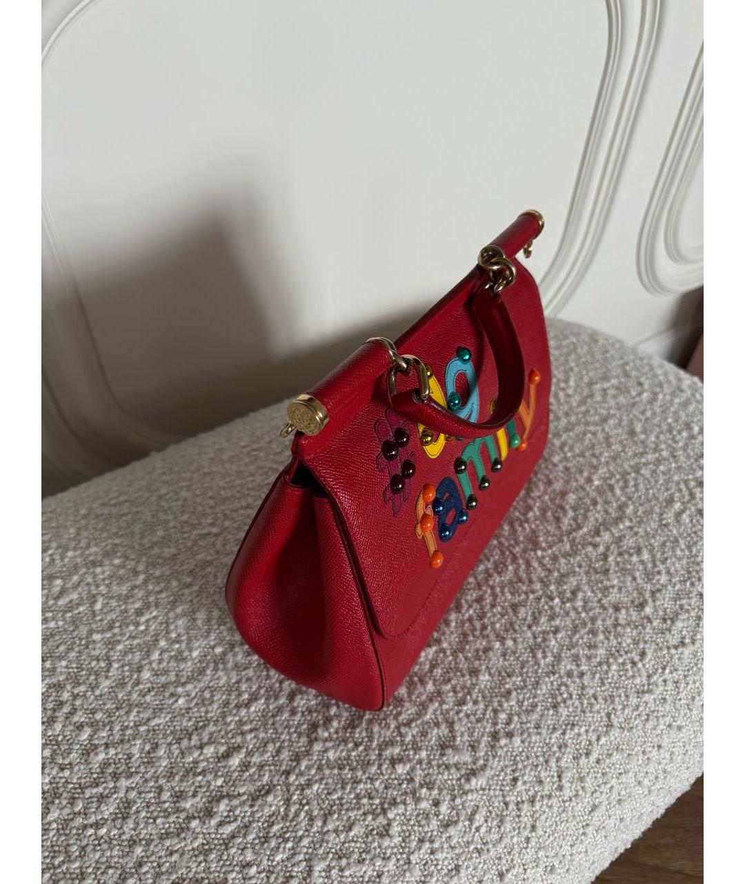 DOLCE&GABBANA Красная кожаная сумка тоут, фото 2