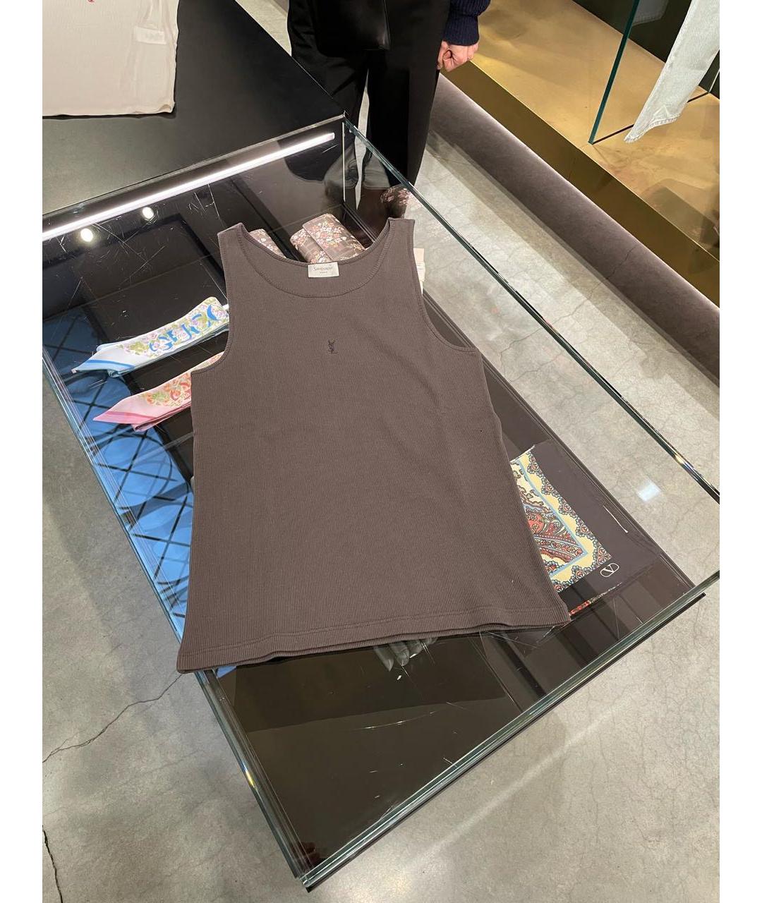 SAINT LAURENT Серая хлопко-эластановая майка, фото 4