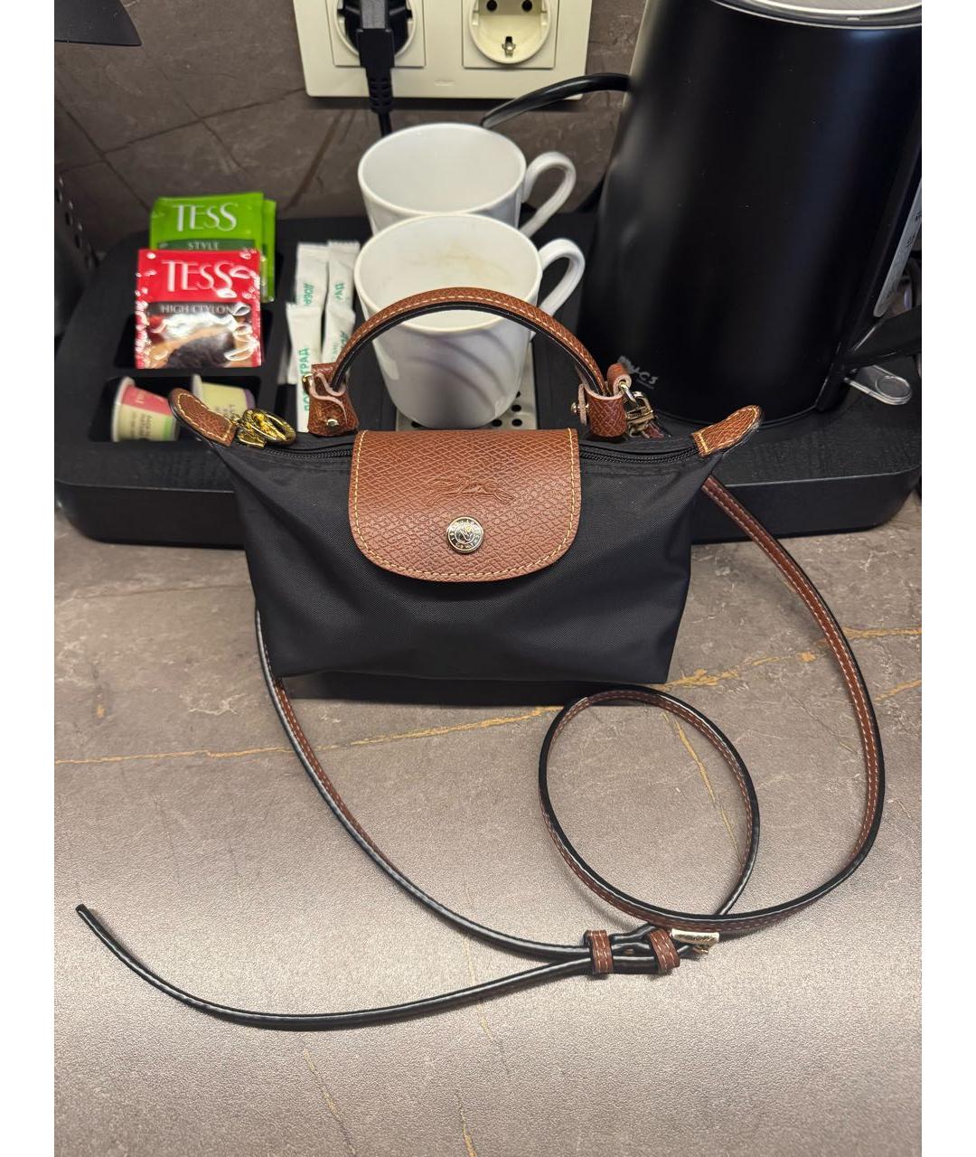 LONGCHAMP Черная синтетическая сумка с короткими ручками, фото 5
