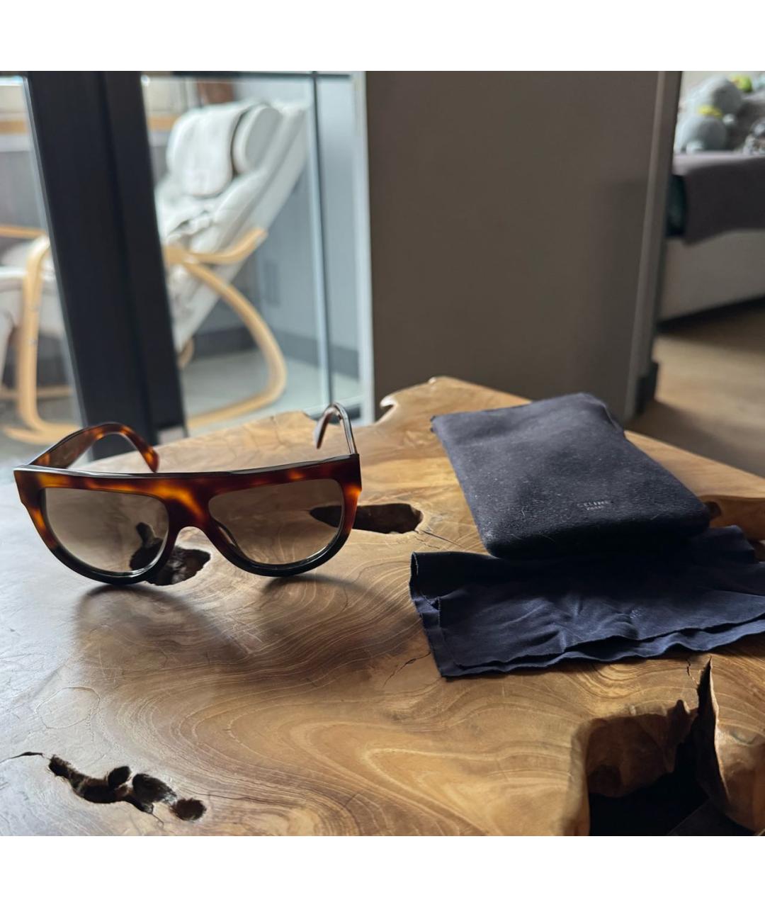 CELINE Коричневые пластиковые солнцезащитные очки, фото 4