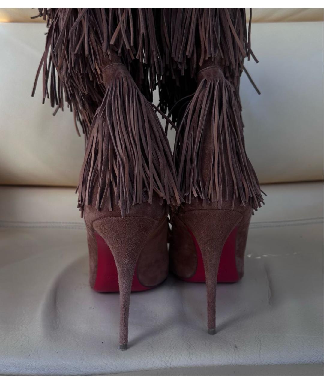 CHRISTIAN LOUBOUTIN Горчичные замшевые сапоги, фото 4