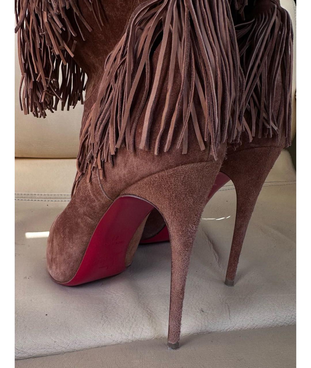 CHRISTIAN LOUBOUTIN Горчичные замшевые сапоги, фото 5