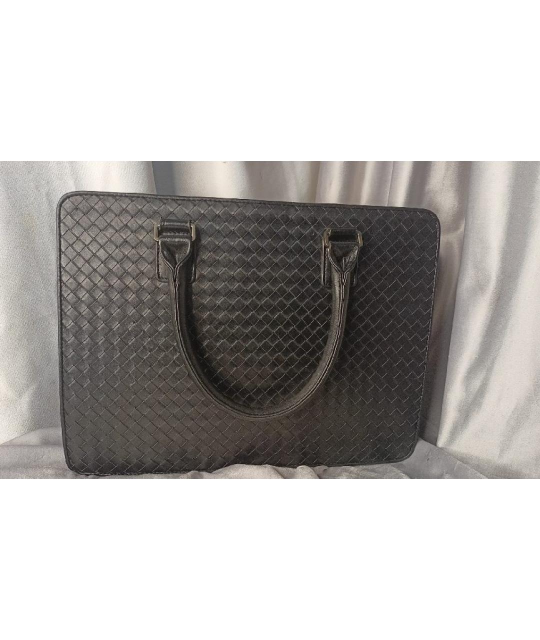 BOTTEGA VENETA Черный кожаный портфель, фото 9