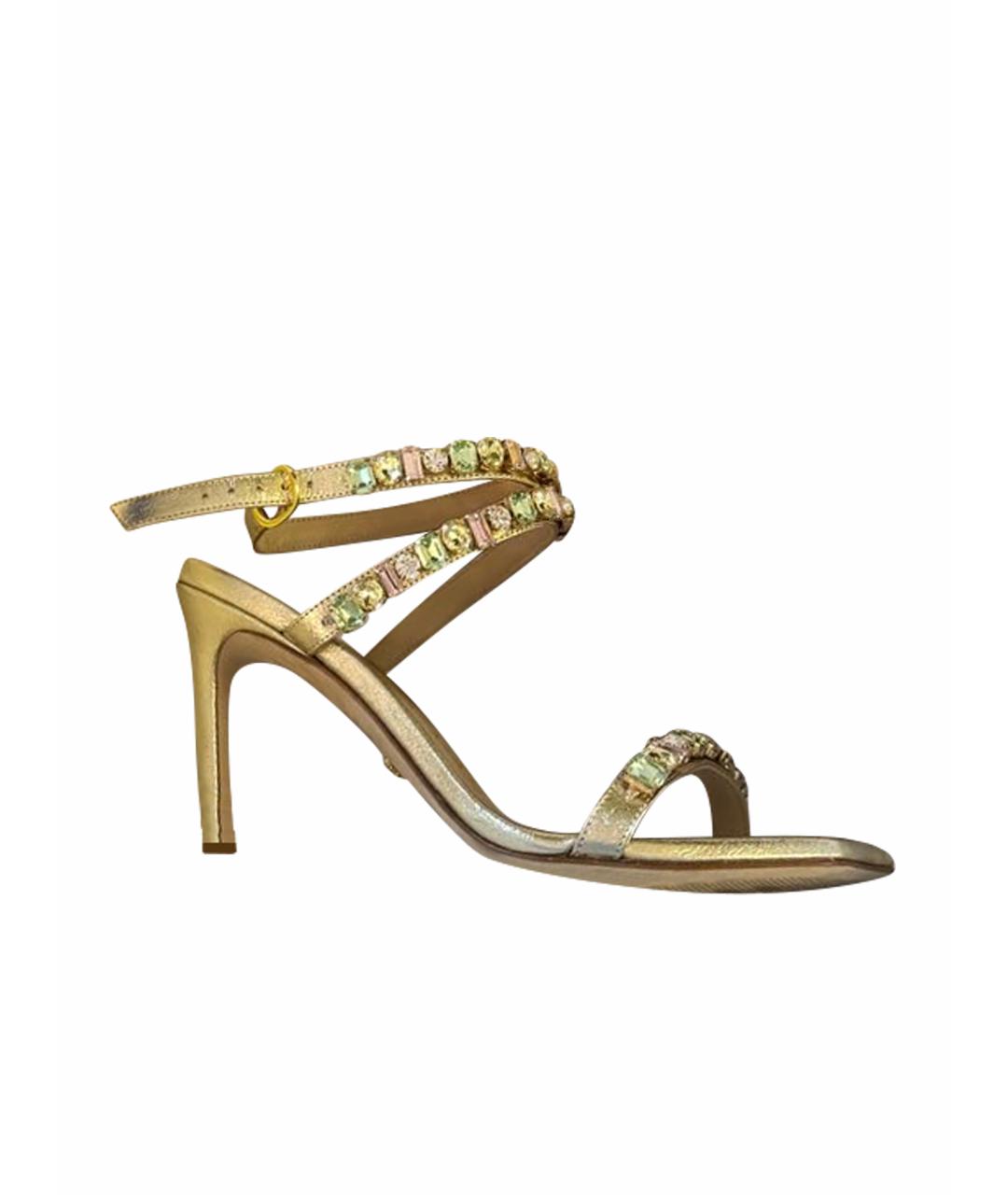 STUART WEITZMAN Золотые кожаные босоножки, фото 1
