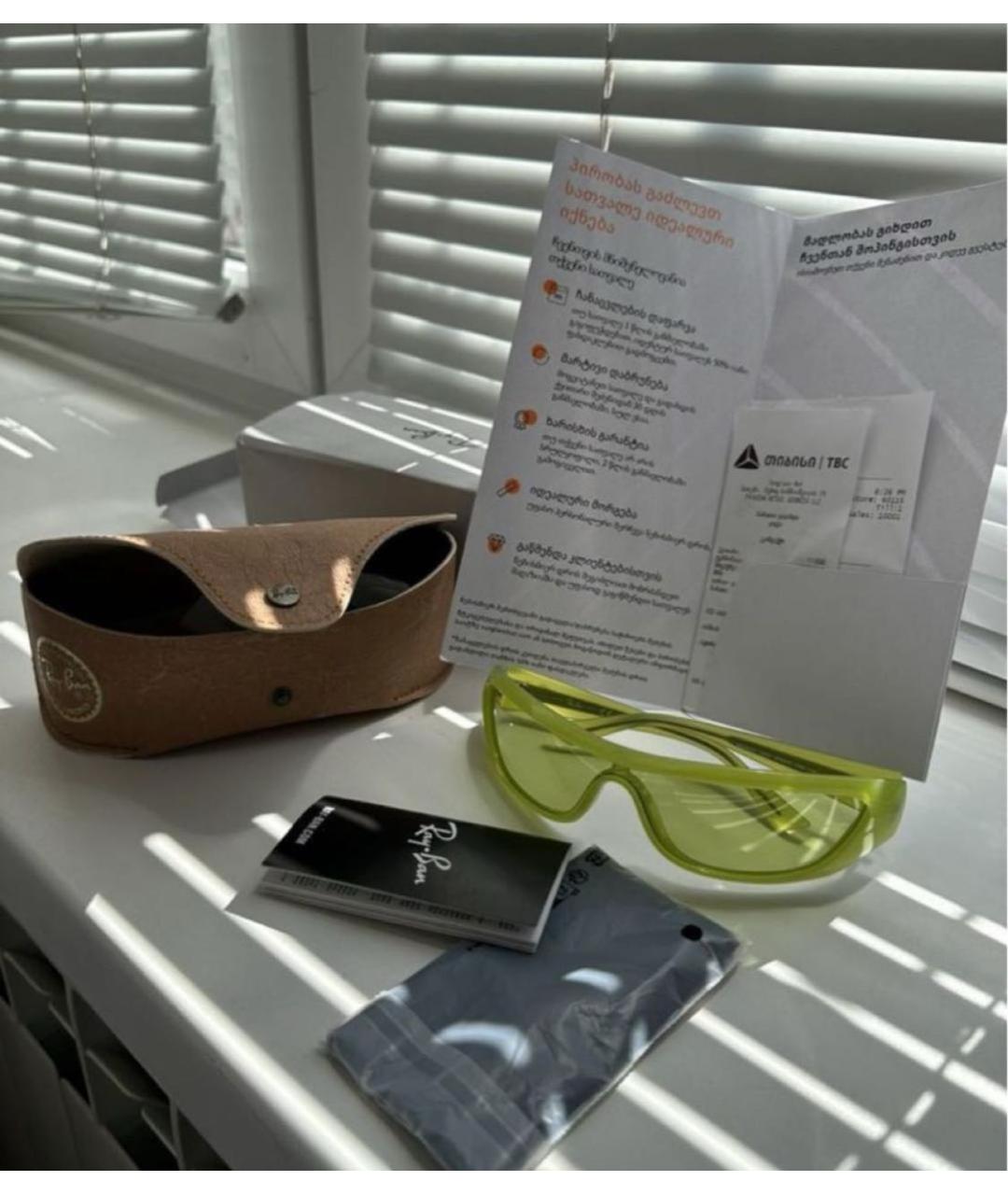 RAY BAN Салатовые пластиковые солнцезащитные очки, фото 5