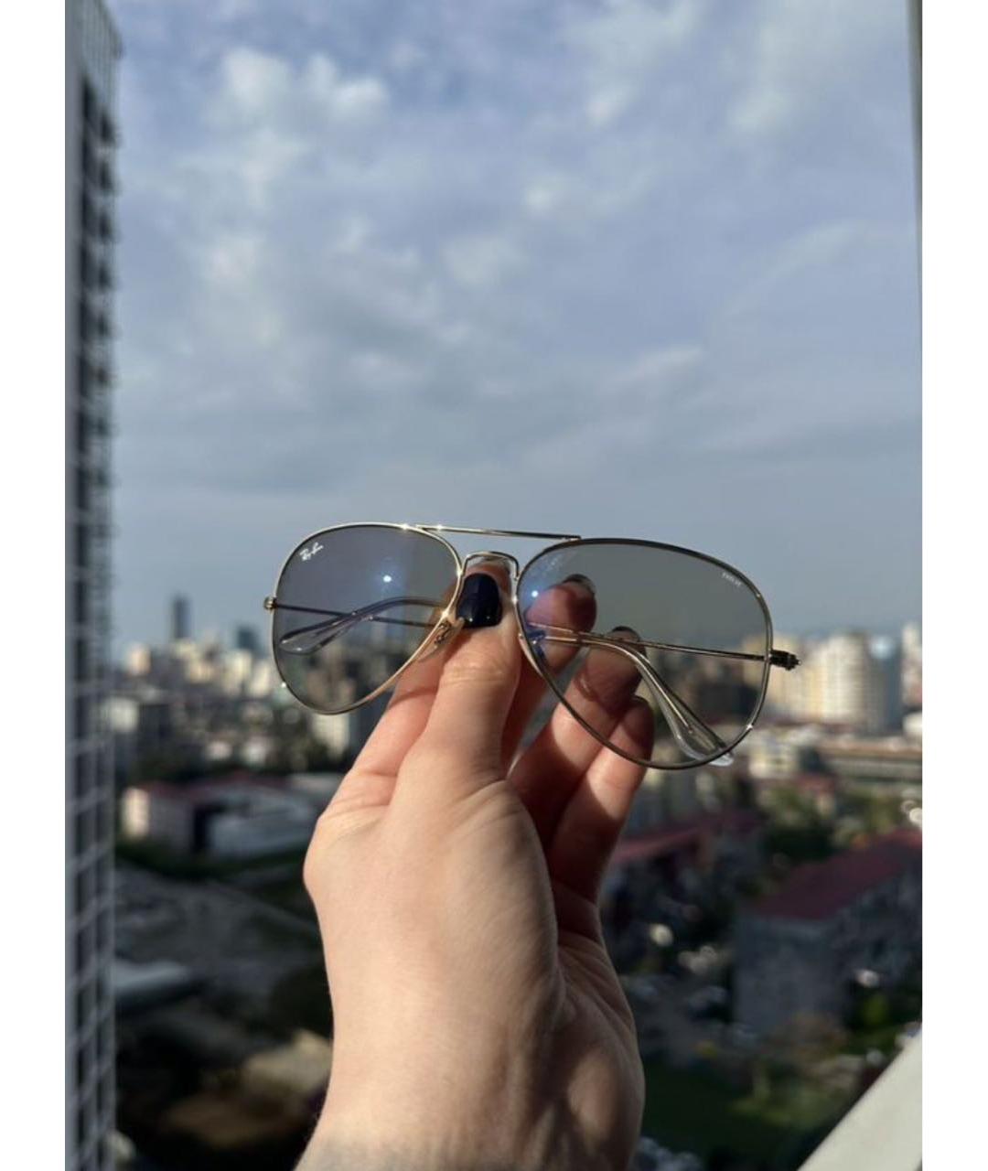 RAY BAN Золотые металлические солнцезащитные очки, фото 8