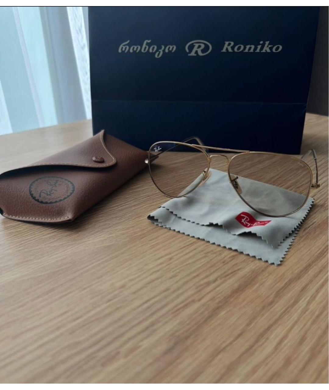 RAY BAN Золотые металлические солнцезащитные очки, фото 4