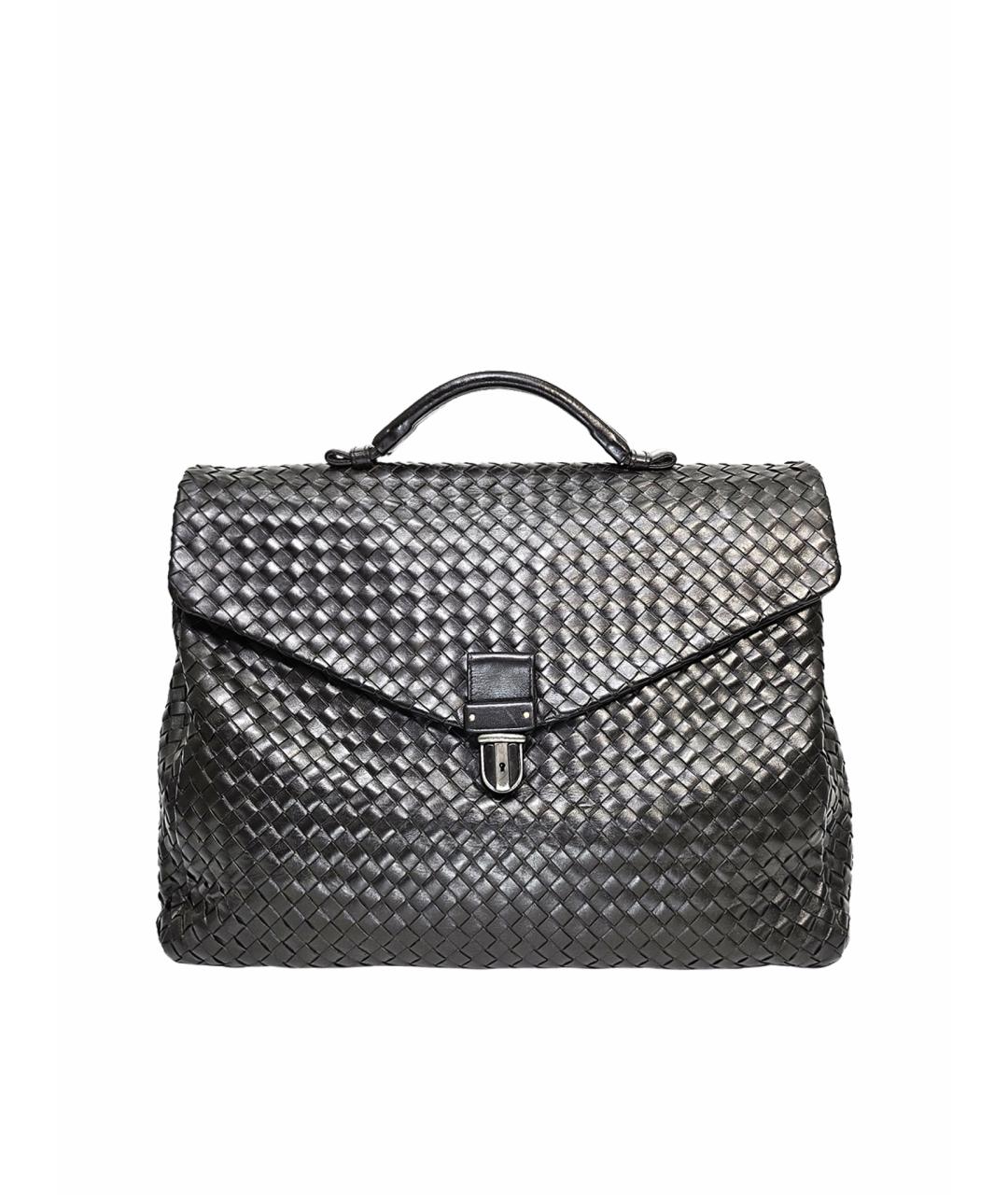 BOTTEGA VENETA Черный кожаный портфель, фото 1