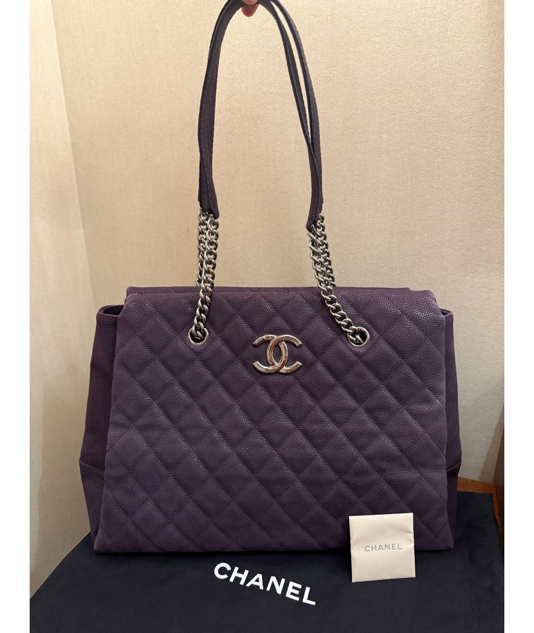 CHANEL Фиолетовая кожаная сумка тоут, фото 2