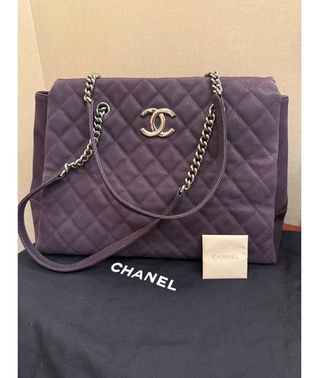 CHANEL Фиолетовая кожаная сумка тоут, фото 5