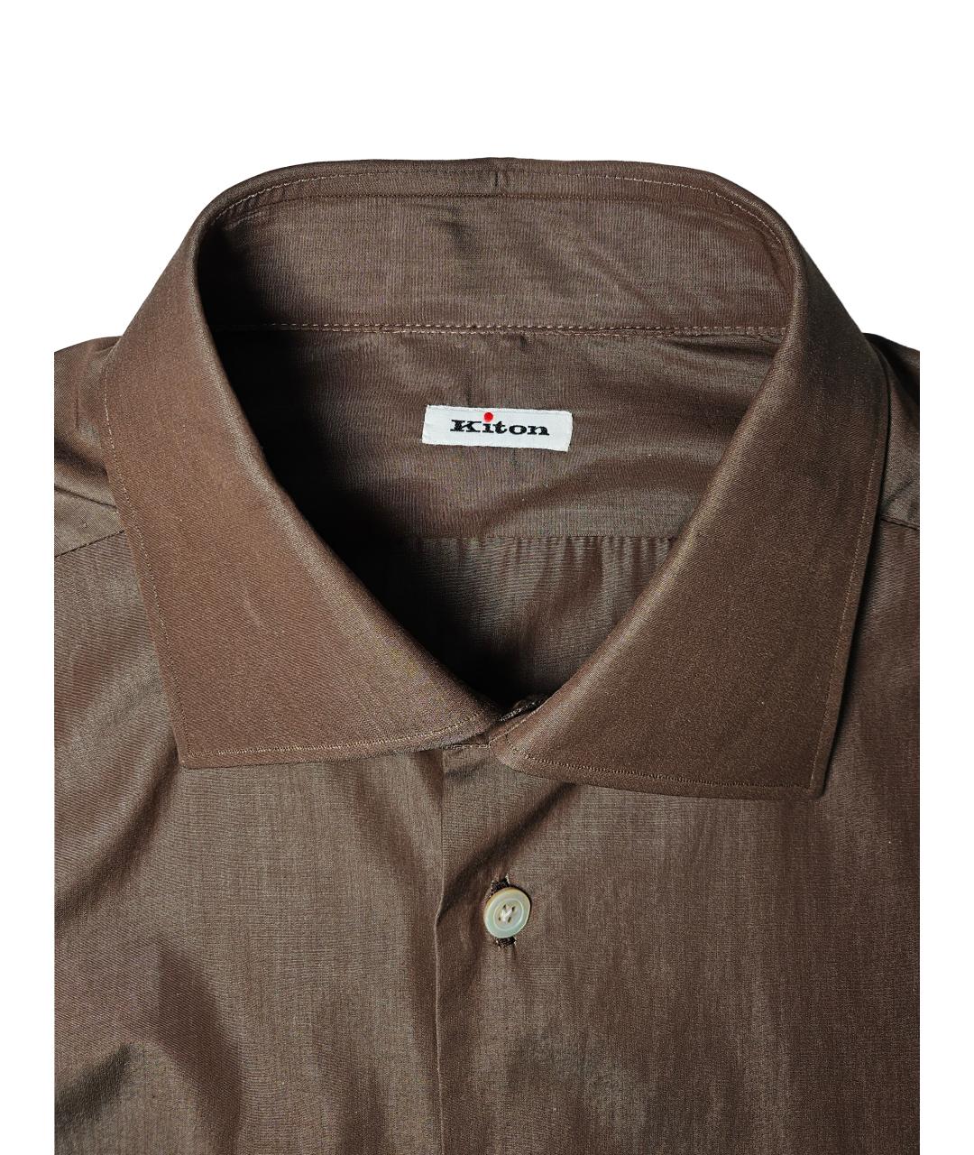 KITON Коричневая хлопковая классическая рубашка, фото 4