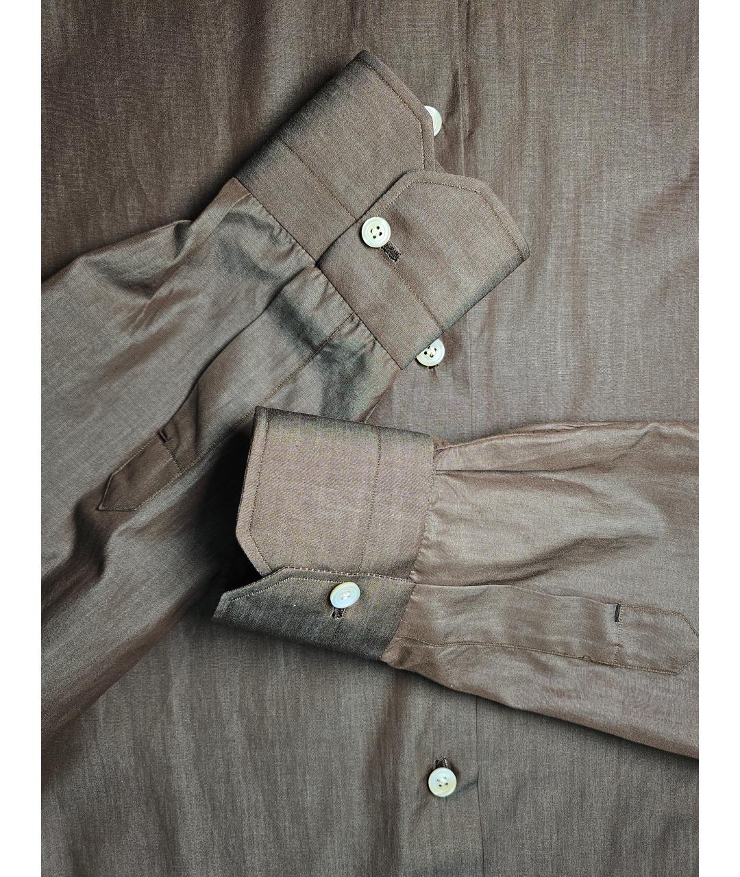 KITON Коричневая хлопковая классическая рубашка, фото 3