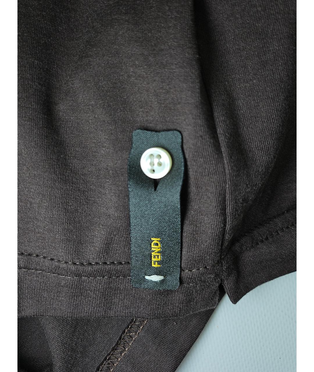 FENDI Коричневая хлопковая футболка, фото 3