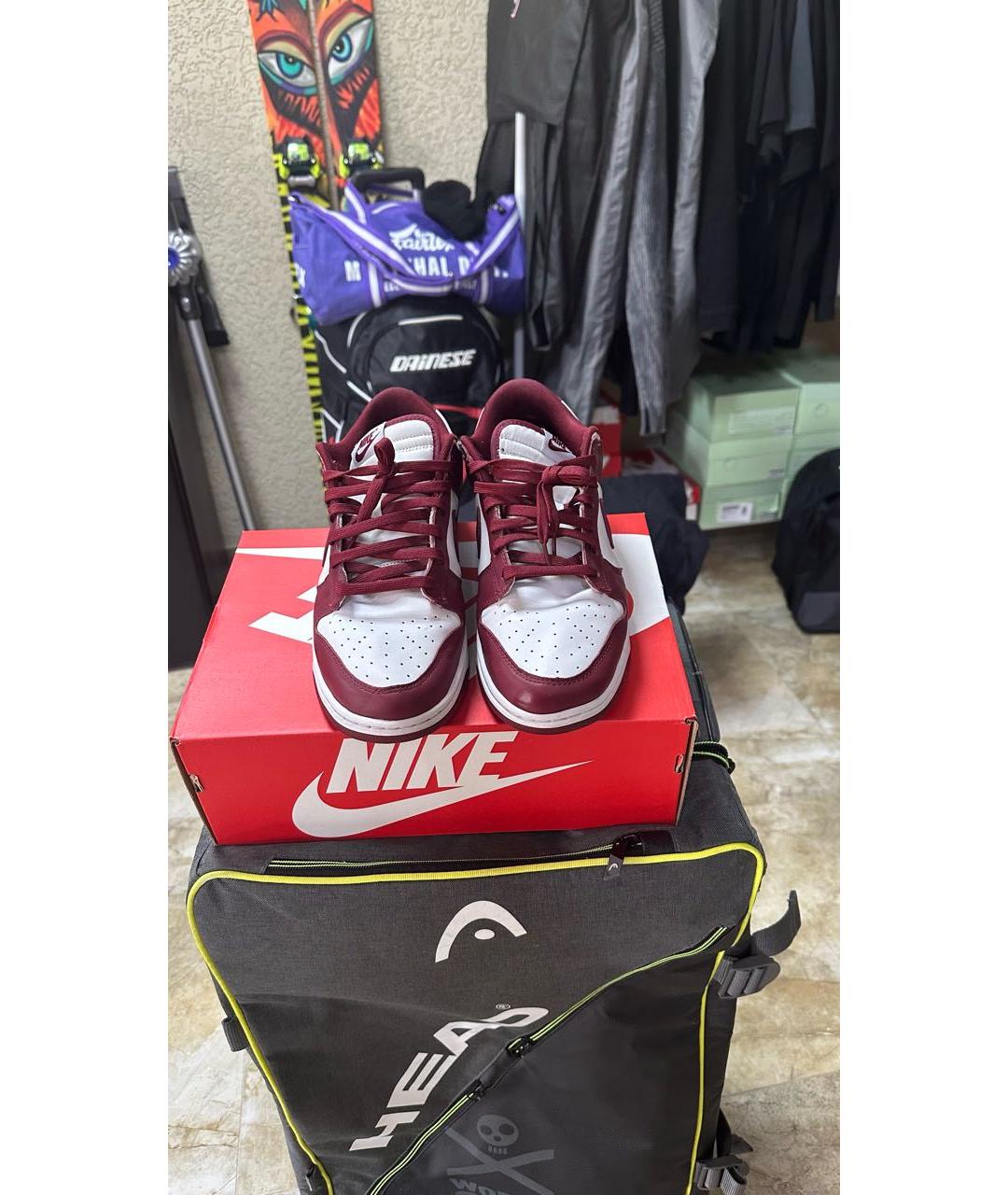 NIKE Бордовые кожаные низкие кроссовки / кеды, фото 2