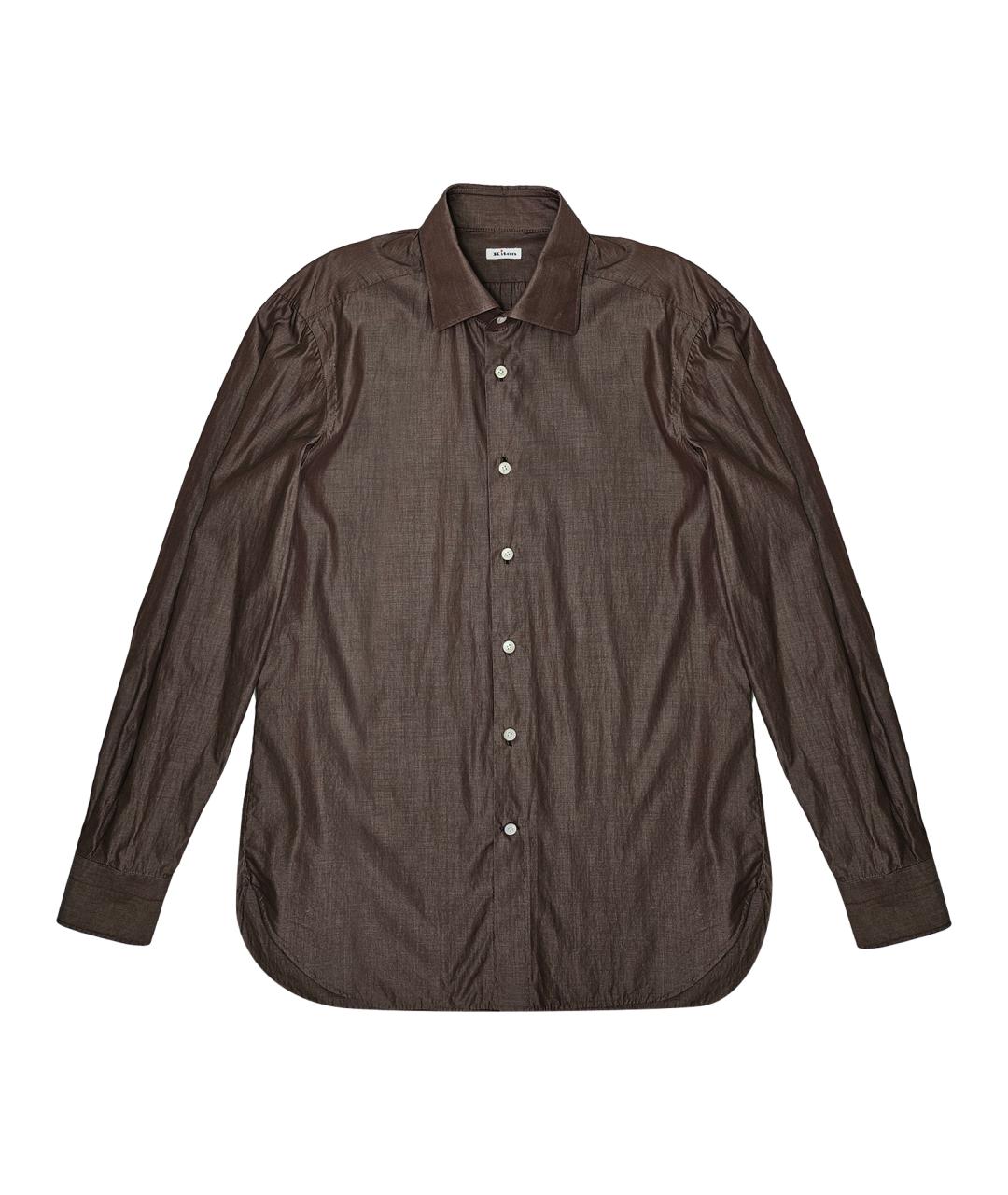 KITON Коричневая хлопковая классическая рубашка, фото 1