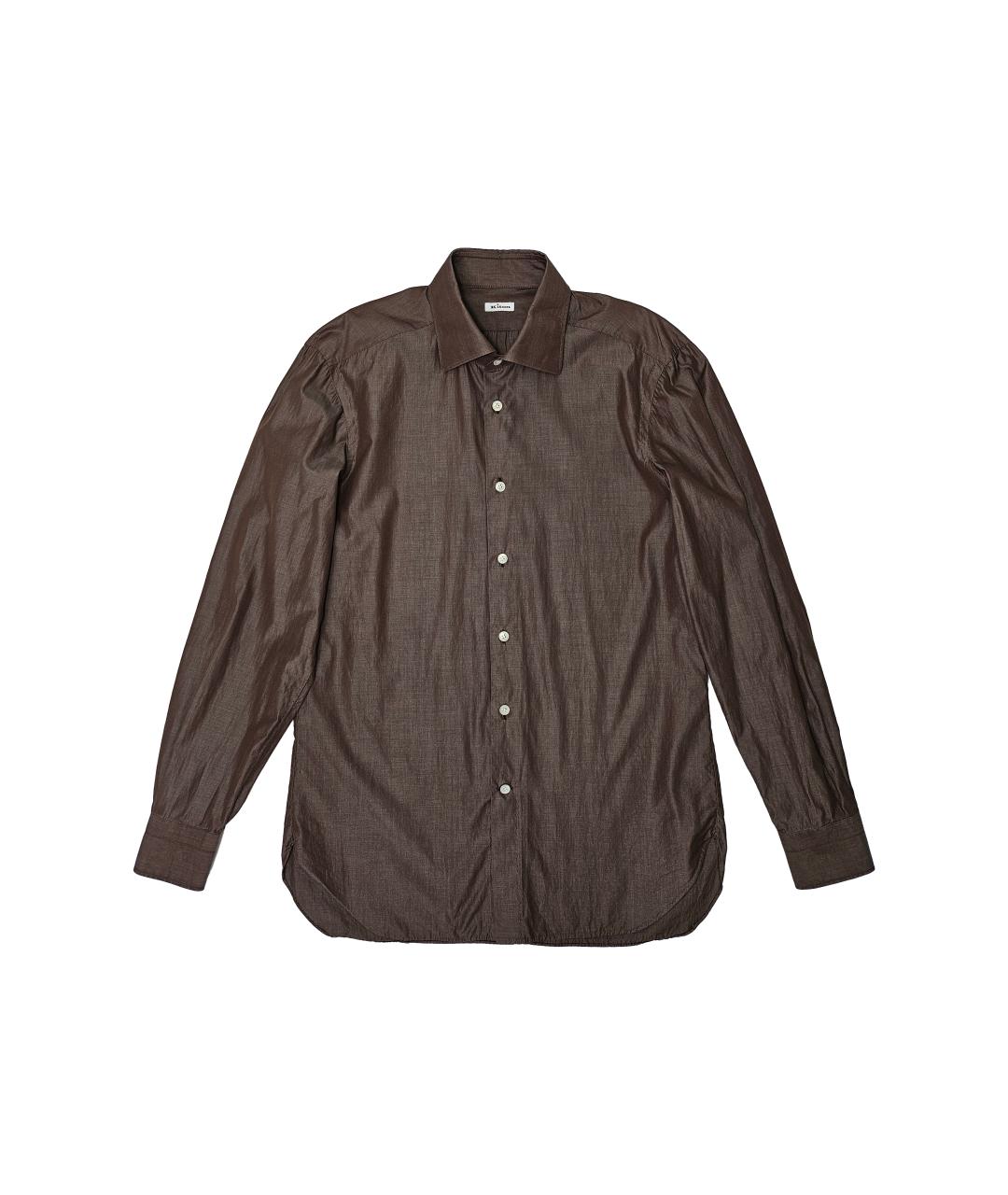 KITON Коричневая хлопковая классическая рубашка, фото 5