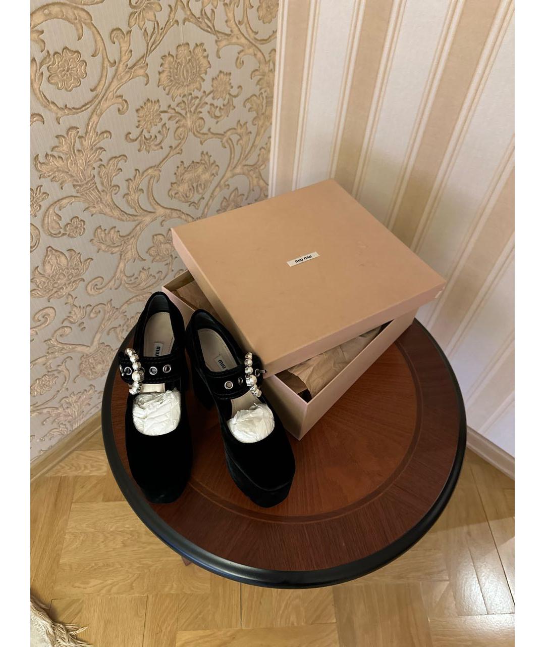 MIU MIU Черные бархатные туфли, фото 8