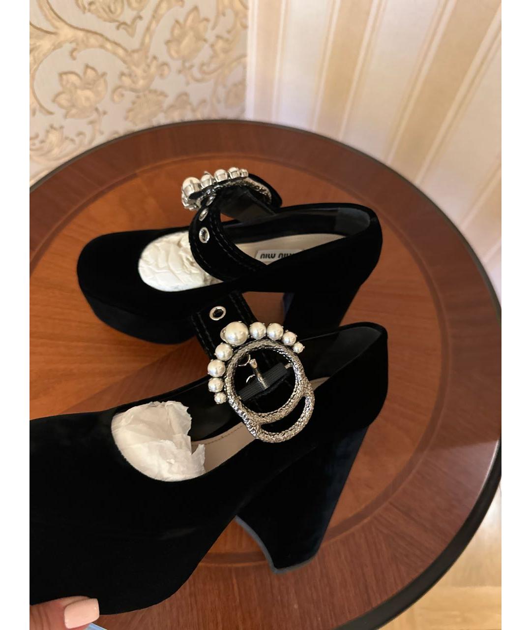 MIU MIU Черные бархатные туфли, фото 6