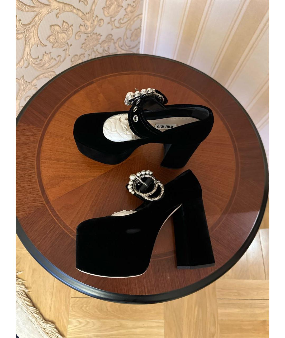 MIU MIU Черные бархатные туфли, фото 5