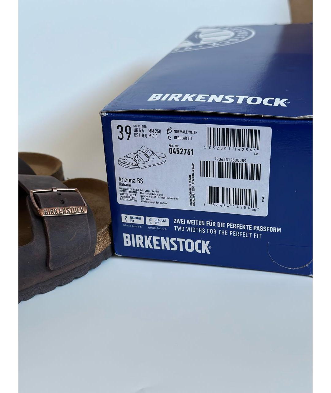 BIRKENSTOCK Коричневые кожаные шлепанцы, фото 7