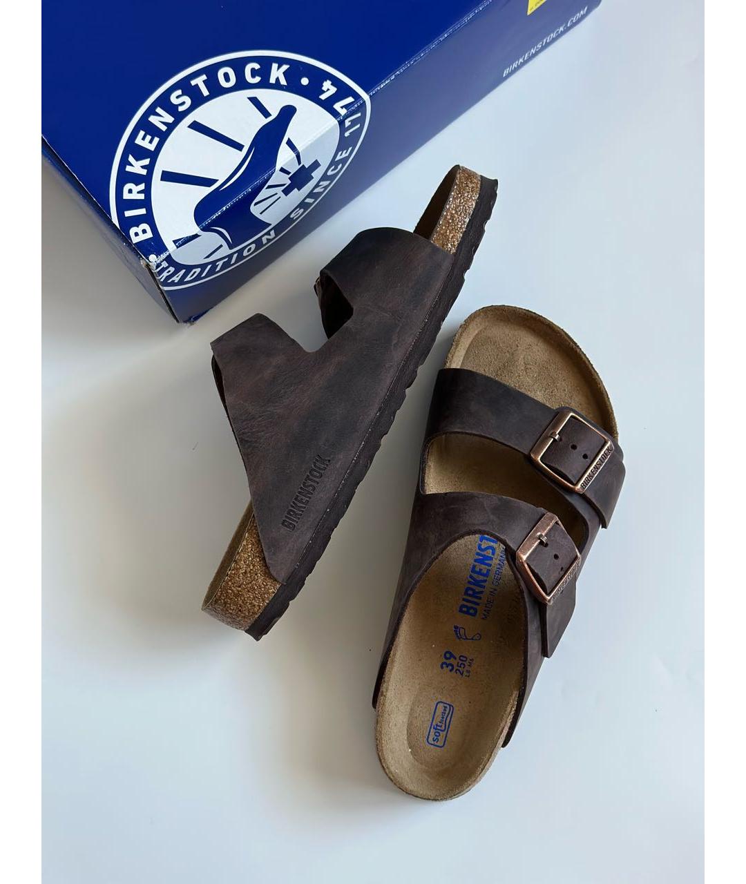 BIRKENSTOCK Коричневые кожаные шлепанцы, фото 3