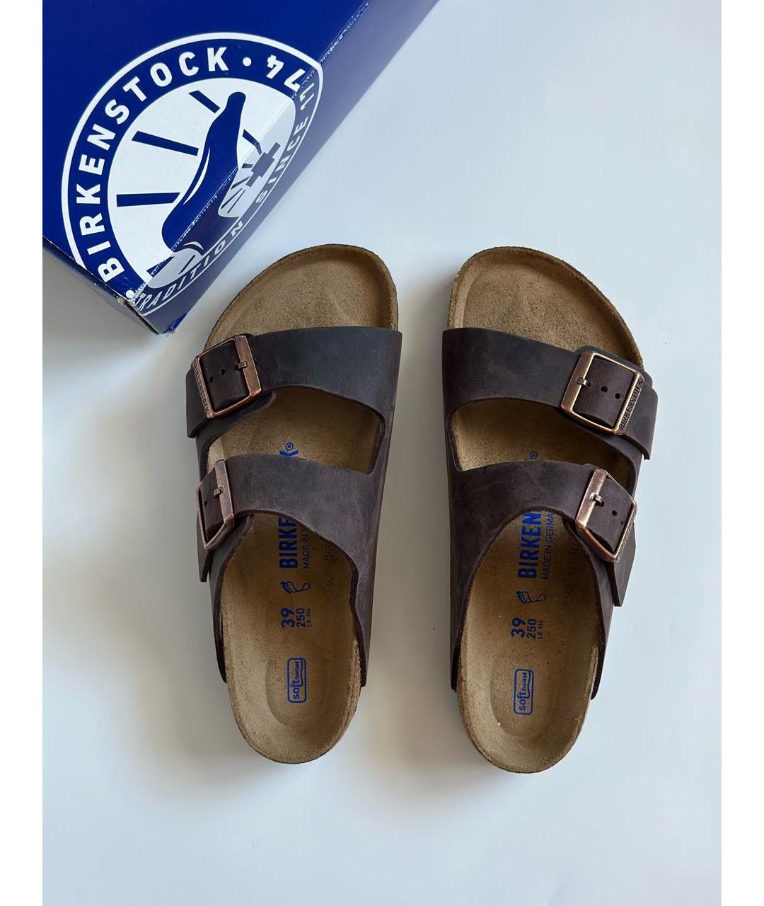BIRKENSTOCK Коричневые кожаные шлепанцы, фото 2