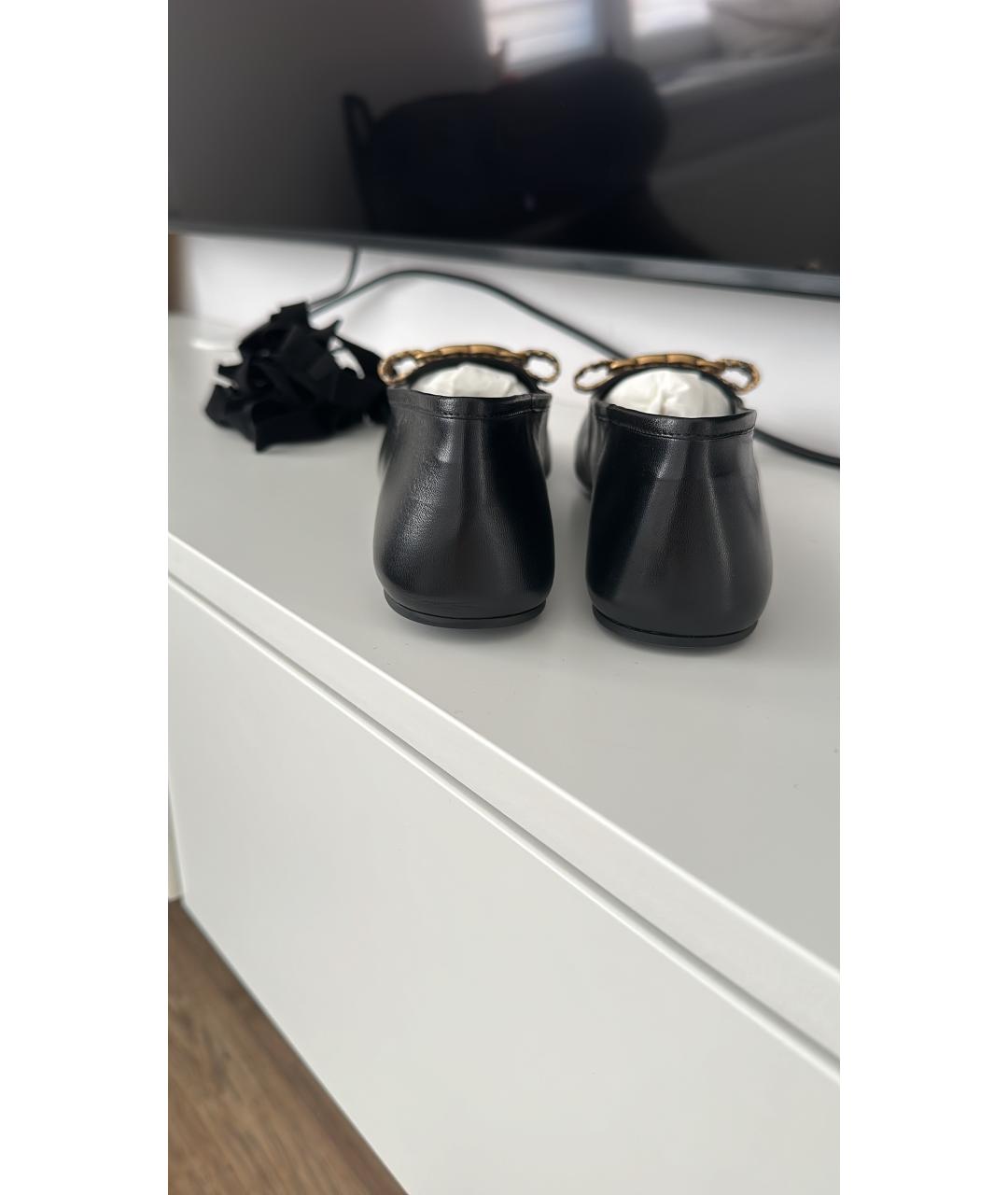 GUCCI Черные кожаные балетки, фото 4