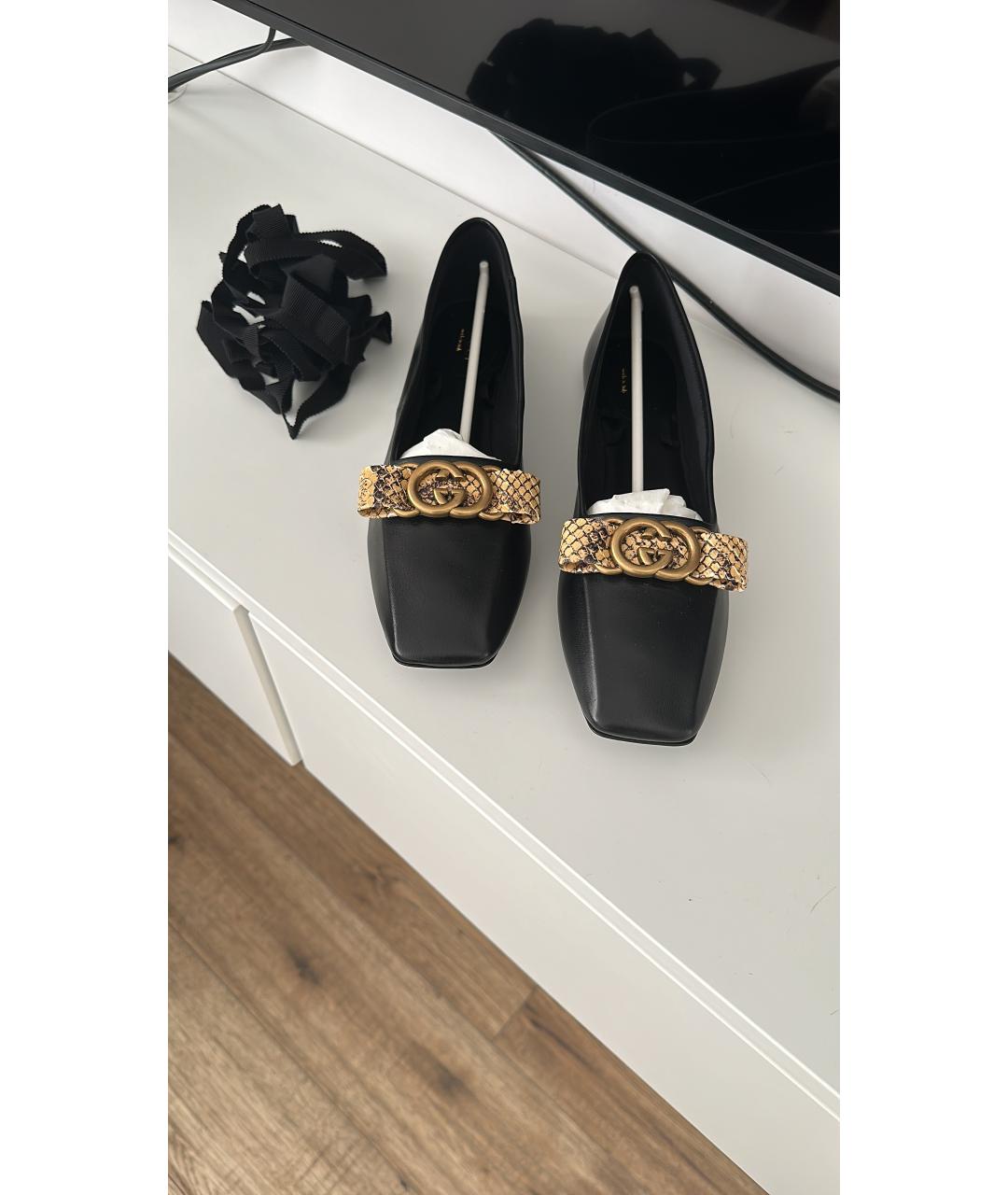 GUCCI Черные кожаные балетки, фото 2