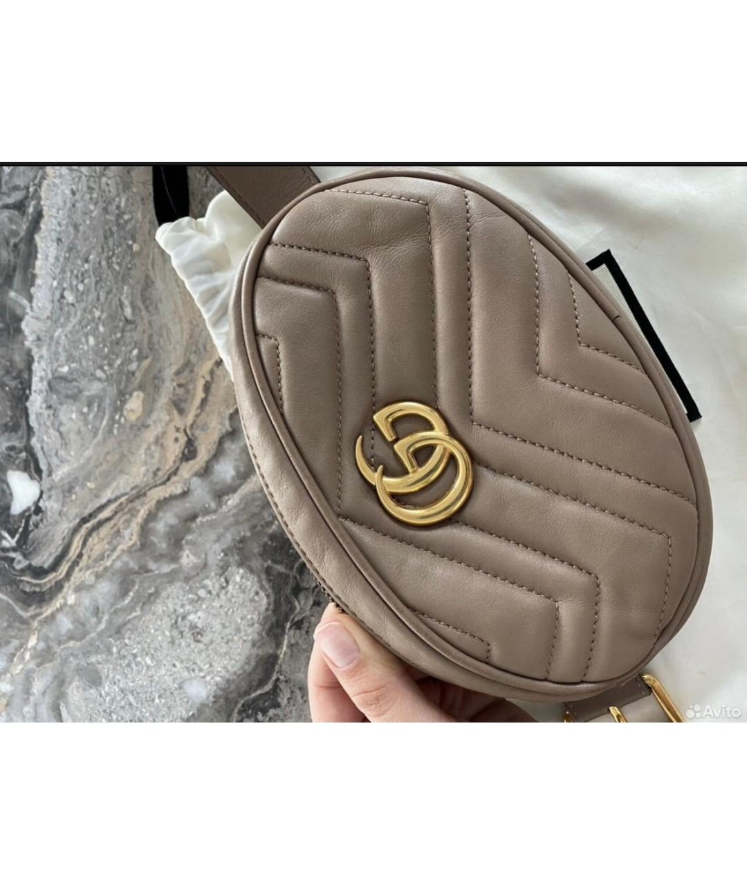 GUCCI Бежевая кожаная поясная сумка, фото 6