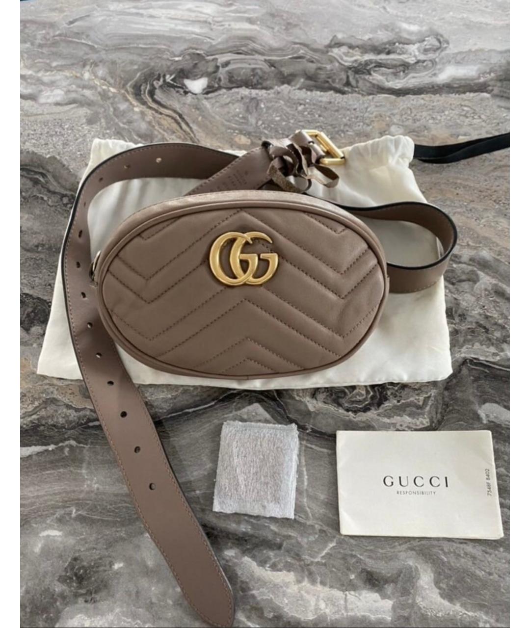 GUCCI Бежевая кожаная поясная сумка, фото 7