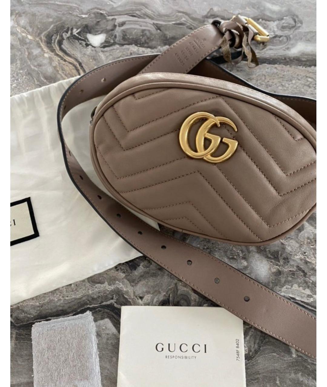 GUCCI Бежевая кожаная поясная сумка, фото 2