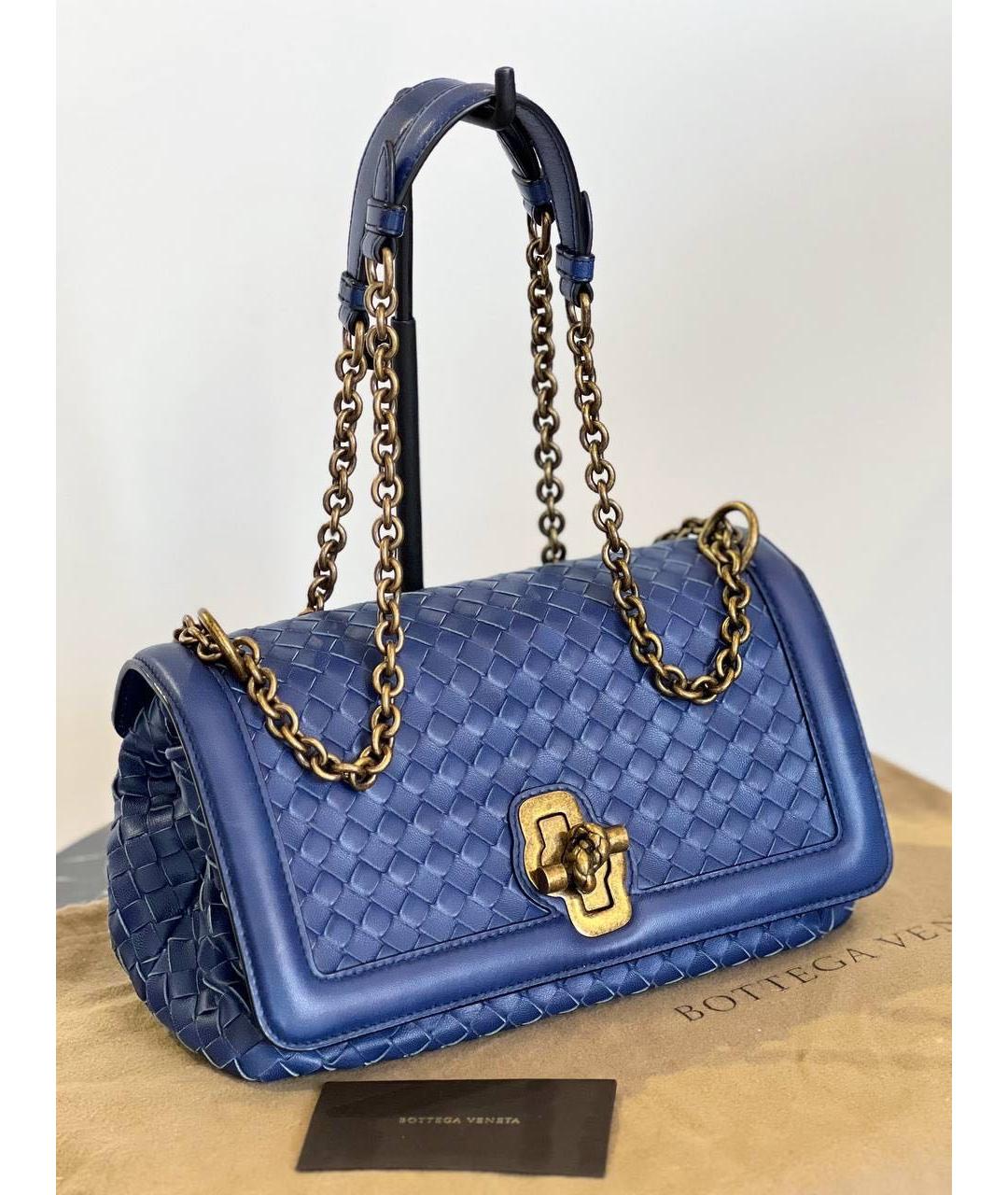 BOTTEGA VENETA Синяя кожаная сумка тоут, фото 2