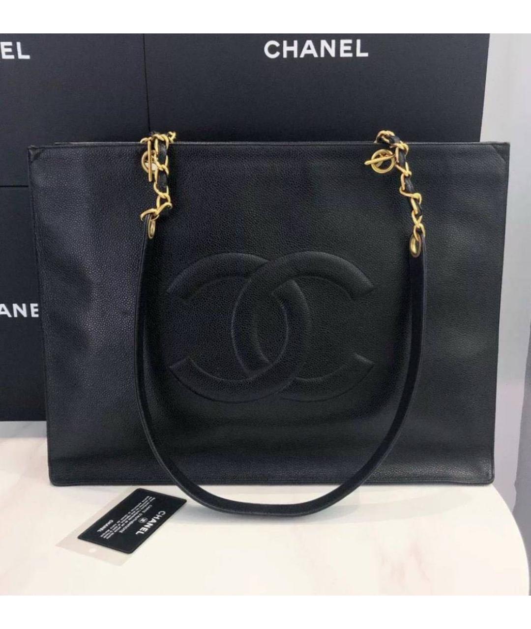 CHANEL Черная кожаная сумка тоут, фото 4