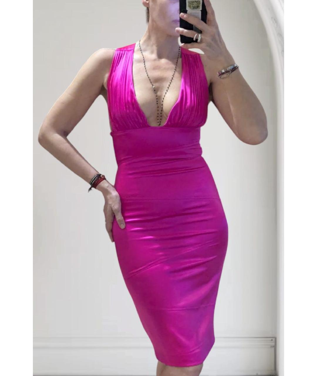 VERSACE Розовое атласное коктейльное платье, фото 8