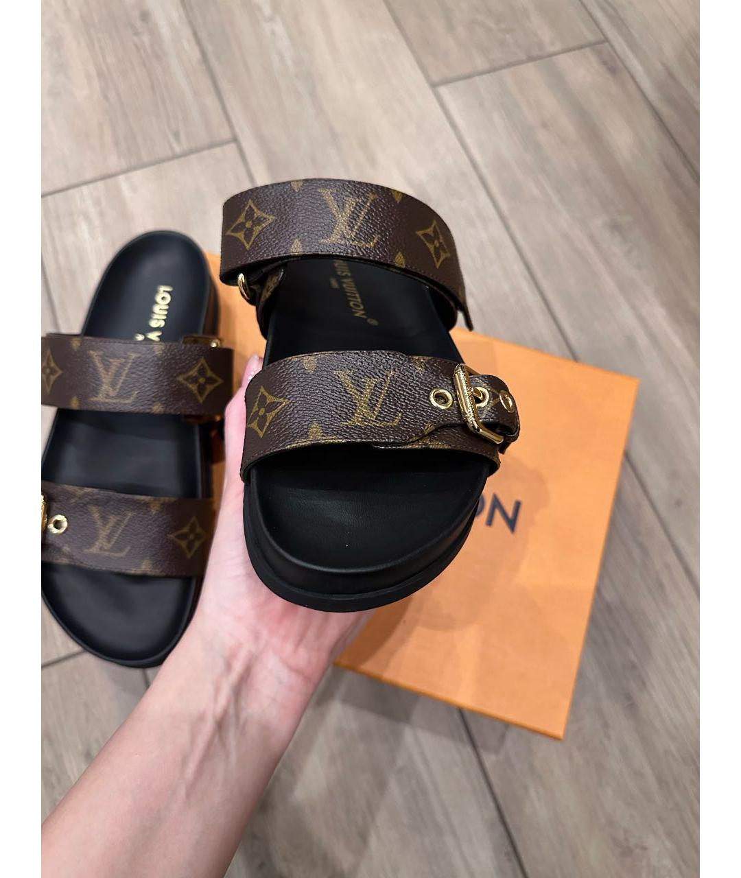 LOUIS VUITTON Коричневые кожаные шлепанцы, фото 8