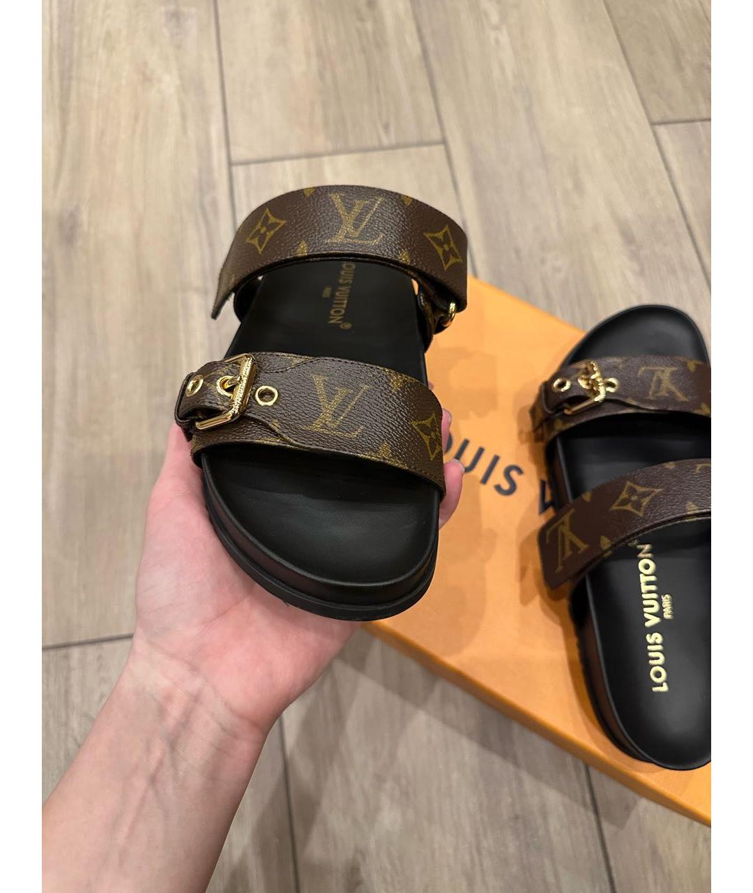 LOUIS VUITTON Коричневые кожаные шлепанцы, фото 7